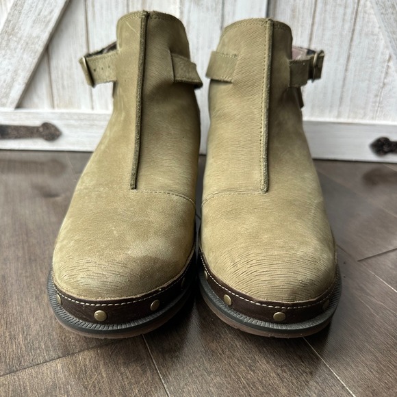 Chaco Cataluna Clog Chunky Boho Lug Ankle Straps Leather Olive Green Mules Boot - Picture 2 of 8